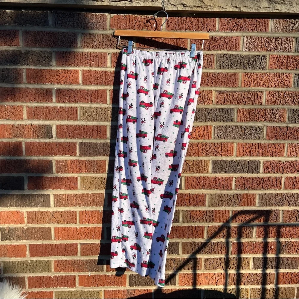 Disney White and Red Christmas Tree Truck Mickey Mouse Fleece PJ Pants